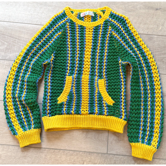 NEW FREE PEOPLE FP BEACH GREEN BLUE YELLOW DAYTON STRIPED PULLOVER SWEATER SZ XS - Picture 6 of 9